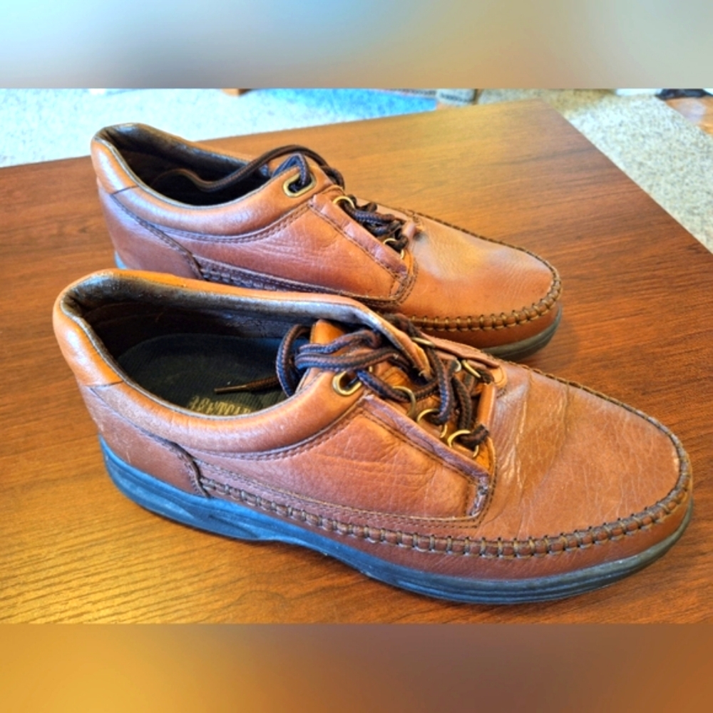 Street Cars Brown Leather Oxfords with Moccasin Toe and Chunky Sole Size 8m - Picture 3 of 9